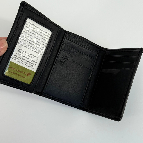 House of Jack Mens Wallet Eastwood Double Bill Black Leather Card Slots Trifold